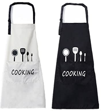 Senmil 2 Stücke Schürze,Küchenschürze,Grillschürze, Mit Taschen Verstellbare KochSchürze,Wasserdicht Latzschürze , Männer Damen Küche Restaurant Café ,Schwarz Weiß, 60*90