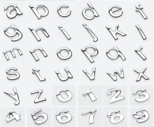 NewL Lettere minuscole in metallo personalizzate per auto e cassetta postale decalcomanie per caselle postali emblema nome badge kit (argento)