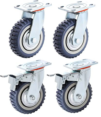 BWKJMY 8 inch Caster Wheels Heavy Duty Industrial Plate Casters Set 4pcs Anti-Slip Rubber Swivel Caster with 360 Degree Ball Bearing Top Plate 2PCS Locking Swivel Casters 2PCS Without Brake