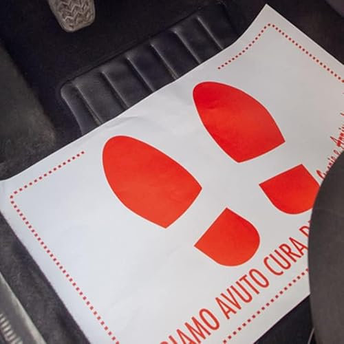 Virsus Tappetini auto in carta, misura 36x51 cm, colore bianco e ROSSO, Tappetini usa e getta per auto, copri tappetini auto per concessionarie, autofficine, fai da te (50)