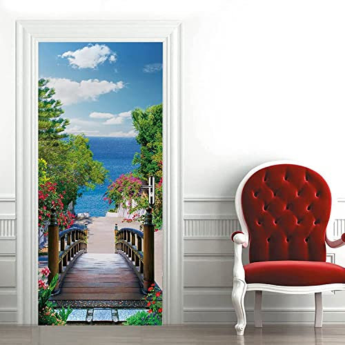 3D Türaufkleber Türtapete Selbstklebend Türposter Holzbrücke Mit Meerblick 90 X 200 Cm Fototapete Türfolie Wasserdichte Abnehmbare Pvc Türtapete Innentür Schlafzimmer Küche Bad - Tür Fotos