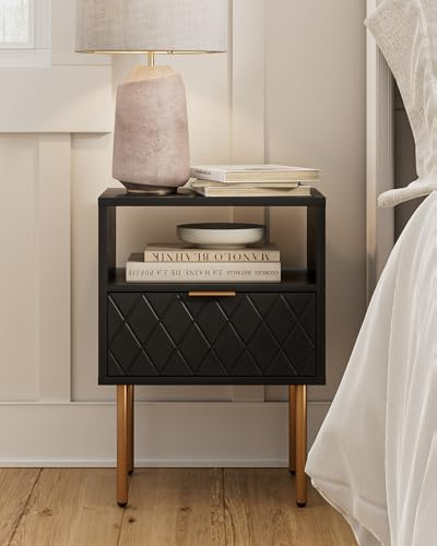 HEYZOEY Nachttisch mit Schublade und offenem Fach, Moderner Nachtschrank, Beistelltisch mit Stauraum für Schlafzimmer und Wohnzimmer(30T x 40B x 56H cm Schwarz)