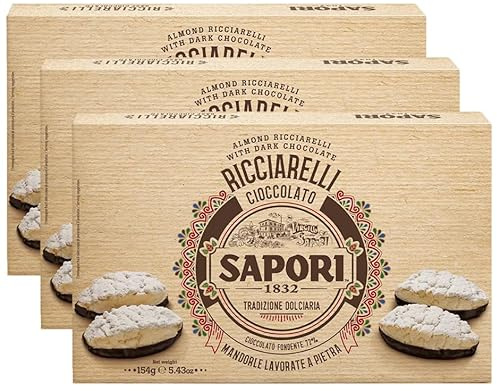 3X Sapori 1832 Ricciarelli alle Mandorle su una Base di Cioccolato Fondente 72% 154g (2024) [3 Confezioni]