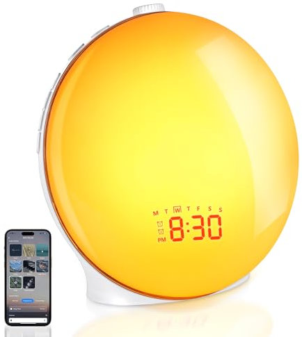 Winfine Sonnenaufgangswecker, weißes Geräusch, digitaler Wecker für Baby, Kind, Teenager, schwerer Schlaf, Nachttischlampe, Umgebungsbeleuchtung für Schlafzimmer, 8 natürliche Geräusche, 10