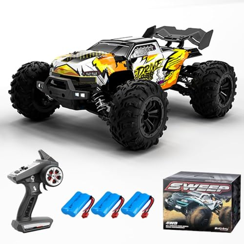 Teeggi 16102Pro 1:16 Ferngesteuertes Auto, 2.4G Bürstenloser Motor RC Hohe Geschwindigkeit Offroad Drift Rennauto,70km/h 4WD Offroad Auto Spielzeugauto, 3 Batterien (Yellow)