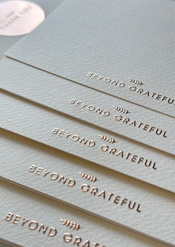 RUN2PRINT Beyond Grateful - Biglietti di ringraziamento con buste e regalo di 36 adesivi laminati, eleganti biglietti di ringraziamento in rilievo color avorio in lamina d'oro rosa pressato, biglietti