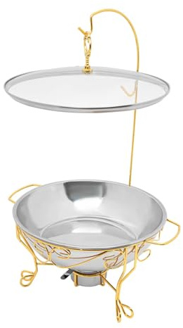 DCSYOG Runder Chafing Dish 6 Liter, Edelstahl Speisenwärmer mit Glasdeckel Wärmebehälter Lebensmittel Warmer für Buffet Catering Gastro und Party (Gold)