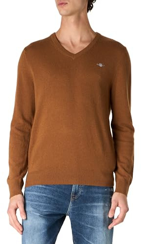 GANT Lana de cordero extrafina con cuello en V, marrón, L