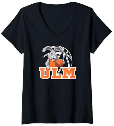 Damen Ulm Basketball Fan Support Schwaben Stadion orange weiss T-Shirt mit V-Ausschnitt