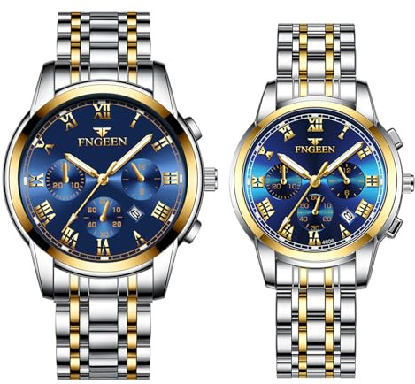 JewelryWe Orologio da Polso da Coppia Impermeabile: da Uomo Donna Cinturino Regolabile in Acciaio Inossidabile con Quadrantini Finti Orologio Numero Romano alla Moda al Lavoro