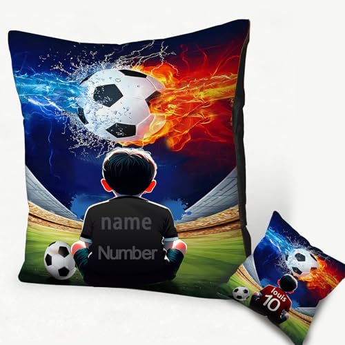 CHEFFS Fußball Kissenbezug personalisiert mit Namen 45x45cm ohne Füllstoff | Fußball Motiv geeignet als Geschenk für Jungen