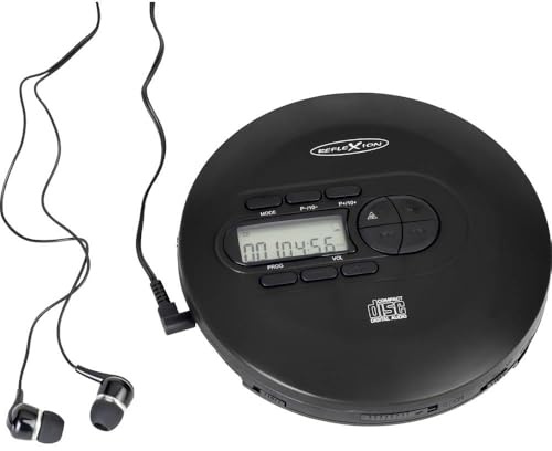 Reflexion CD/MP3 Player - Perfekt für Reisen, mit langlebigem Akku + Mit Kopfhörern (schwarz) PPL-UKW Radio, Antishock-System, Hörbuchfunktion