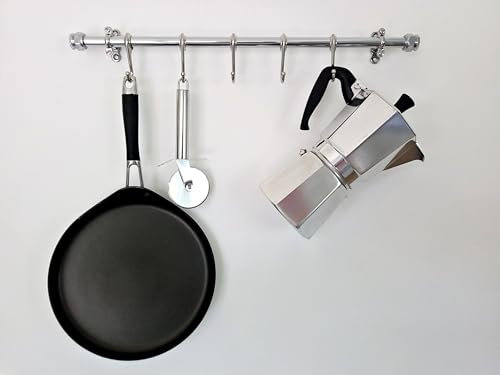Handmade Kitchen Utensil and Pan Rack, Wall Mounted, Chrome Plated Copper (900mm)