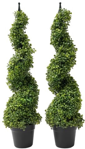 Künstliche Buchsbaum 2Pcs Leaf Spiralförmig Simulation Bonsai Baumtürme Spiralbaumtürme Künstlicher Buchsbaum-Turm 90 cm hoch, Grün