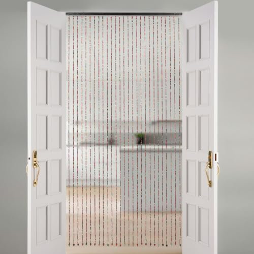 Bambusvorhang Türvorhang Holzperlenvorhang Holzvorhang Perlenvorhang Fadenvorhang Insektensicher Holzperlenvorhang Raumteiler Dekovorhang für Schlafzimmertür, Balkontür (90*175cm, 27 Strängen)