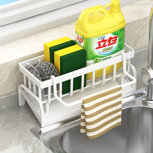 BRYN Soporte para Esponja de Fregadero de Cocina de Acero Inoxidable con Porta Trapos, Organizador para Accesorios, Cepillo y Jabón