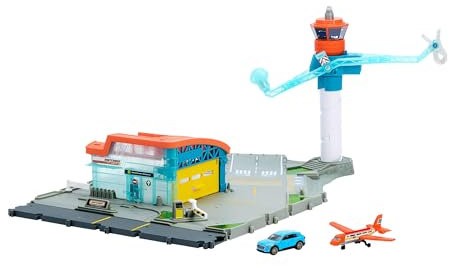 Matchbox Spielzeugauto-Set, Flughafen-Set mit Die-Cast-Audi im Maßstab 1:64, 1 Flugzeug aus Kunststoff, Abhebe- und Lande-Feature, Lagerhalle, Abhebe-Abenteuer-Set, JBW37