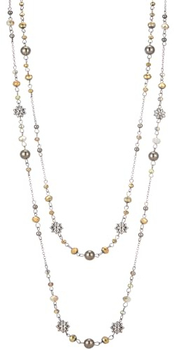 FULU AUTUMN Lange Perlenkette Damen Silber Schwarz Statement Kette Modeschmuck Kett Lang Vintage Schmuck Geburtstag Geschenke für Frauen