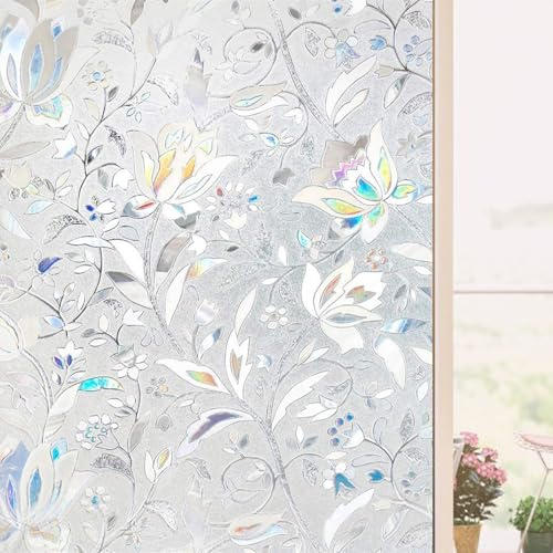 Putentfun Window Film Privacy Film for Glass Windows,Self Adhesive Stain Glass Film Window Cling No-Glue Static Decorative,Window Covering Frosted Window Film Tulip 60x200 cm