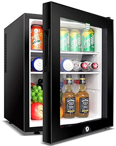 40L Mini Kylskåp Bordsskiva Kylskåp Drycker & Vin Kylare Elektrisk Reefer Med LED-ljus + Lås Och Nyckel Ställbar Termostat Fristående Counter Kylskåp För Hotell, Sovrum Låg Energi A +(Glass door)