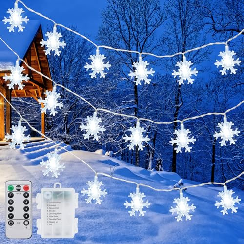 Led Weihnachtslichterkette Innen, 6M 40LED Schneeflocke Weihnachtsbeleuchtung Außen Batteriebetriebene Lichterkette Innen 8 Modi Wasserdicht Weihnachtsdeko Aussen Innen für Garten Weihnachtsbaum