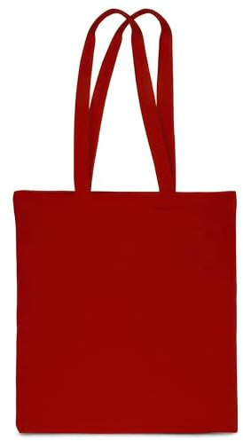 SAKETOS Borsa in tessuto 38 x 42 cm – Tote Bag – Sacchetto di stoffa da dipingere senza stampa 5, 10, 25 pezzi – Borsa in cotone con due manici lunghi – Rosso 5 pz