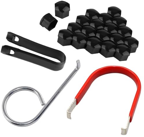 GisWell 23 Stück Universal 21mm Kunststoff, Radschraubenkappen Schwarz Matt, Enthalten Schwarz Clip und Radschrauben Abdeckung Abzieher, Passend für Verschiedene Fahrzeugmodelle