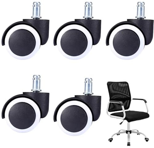 Bürostuhlrollen Hartbodenrollen 5er-Set für Gaming-Stühle, leise, weich, geeignet für harte Böden, Parkett, Teppich, Laminat, kein Bodenschutz erforderlich (Stiftgröße 20mm / Durchmesser 80mm schwarz)