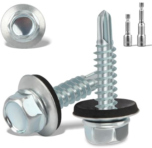 120PCS Roofing Screws with Rubber Washers 5.5x25mm Hex Head Self Tapping Screws und 2 M8 Hex Socket Bits Tech Screw for Metal Zinc Plated Corrugated Roofing Cladding Steel Screw for Tin Roof