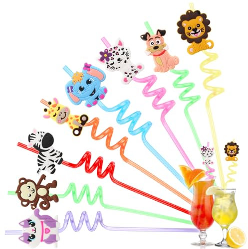 Strohhalm Kinder, 8 Stk Tier Wiederverwendbare Strohhalme Kindergeburtstag Lustige Strohhalme GedrehteTrinkhalme Stroh Eiscreme Obst Party Straws Für Geburtstagsfeier Party Deko