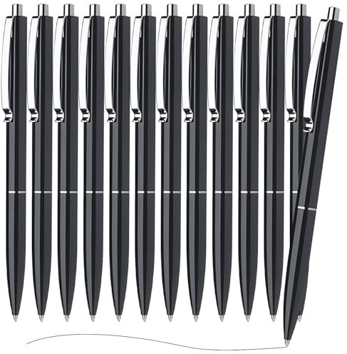 MOTIBACK 12pcs Black Ballpoint Pen,1.0mm Point Ball Biro Pen with Comfort Grip - Office, School and Business Supplies,Ink Roller Ball Pens with Plug-In Cover Smooth Writing
