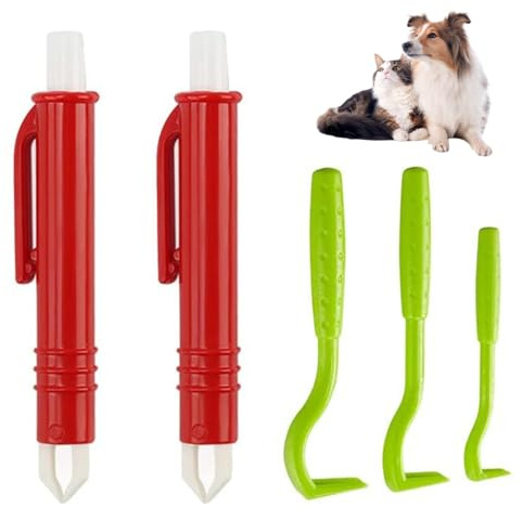 Tick Remover Set, 5-Pack Hook & Tweezers Kit for Safe Removal | A 5-piece tick removal set with 3 hooks and 2 tweezers for safe, pain-free extraction from pets and humans on the go.
