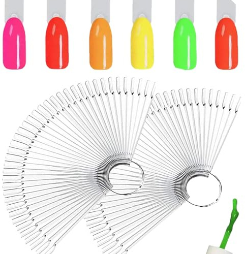 YANJINGSHE Nail Swatch Sticks, 100 Pcs Clear Fan Display with Ring