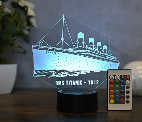 LED Lampe Titanic Schiff – 3D Nachtlicht mit Farbwechsel & Fernbedienung – Geschenk für Seefahrt-Fans, Nostalgiker & Technikliebhaber – dekorative Schiff Deko Tischlampe Wohnzimmer, Schlafzimmer