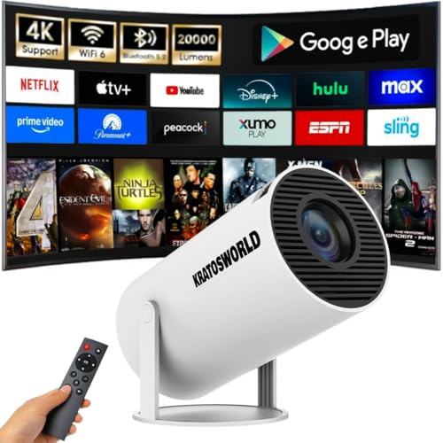 Mini Proyector Portátil,1080P Full HD, Soporte 4K, Android 11, WiFi y Bluetooth, Rotación 180°, Apps Integradas (Netflix, Youtube, Play Store), 1+8GB, Cine en Casa, Compatible TV Stick/HDMI/USB