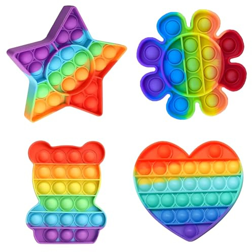Plopper Spielzeug, 4 Pack Anti Stress Fidget Toy Set mit Herz, Sonnenblume, Bär und Stern, Bubble Spielzeug für Kinder und Erwachsene, Sensory Toy für Reisen und Geschenke