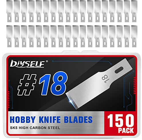 DIYSELF 150 Stück Skalpell Klingen #18, SK5 Meißelklingen für Bastelmesser | Skalpellklingen aus SK5-Stahl für Präzisionsmesser und Skalpell Messer; breite Meißelklinge für Holz und tiefe Schnitte