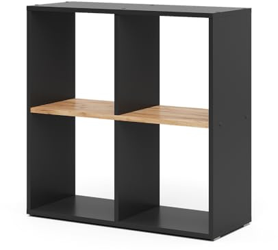 Vicco Raumteiler Tetra, Anthrazit/Goldkraft Eiche, 72 x 72.6 cm | zur Aufbewahrung und Präsentation von Büchern oder Dekoboxen