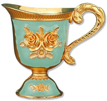 Wailicop Tazza Liquore Vintage in Metallo Stile Europeo con Manico – Elegante Calice Retrò con Motivi in Rilievo & Pietra Preziosa – Bicchiere Infrangibile per Vino, Whiskey, Cocktail (B)