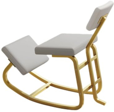 Generisch Professioneller ergonomischer Kniestuhl, Kniestuhl mit variablem Balans, Desktop-Haltungskorrektur, for die Haltungszirkulation(White,85X45X78cm-Gold)
