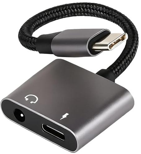 Amztour Adaptateur Audio Type-C, Convertisseur de Prise Casque USB-C Charge Rapide 60 W avec Son Haute Résolution, Chargeur 2 en 1 et Répartiteur de Port Auxiliaire 3,5 mm pour La Musique