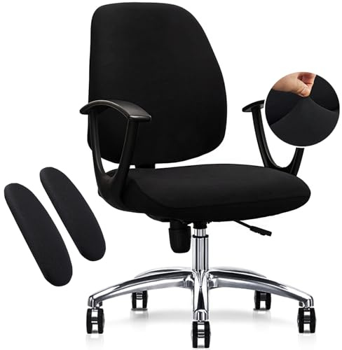 FYTXSZ Stretch Bürostuhl Bezug Spandex Office Computer Stuhlbezüge Abnehmbare Waschbare Drehbare Bürostuhl Hussen (Komplettset-Schwarz)