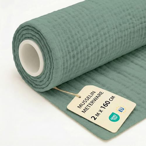 Tela muselina por metros 2 M x 160 cm - Telas para costura patchwork decoracion y manualidades Ideal para proyectos de costura creativa y ropa hogar disfraces Oeko-Tex Color Salvia