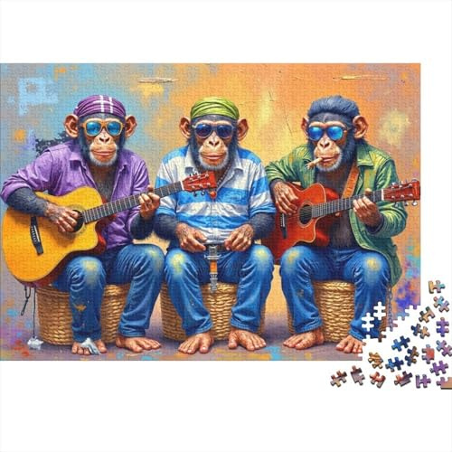 DREI Coole Affen mit Gitarren, 1000-Teile Puzzle aus recyceltem Karton, Tierpuzzle, Erwachsenenpuzzle & Deko