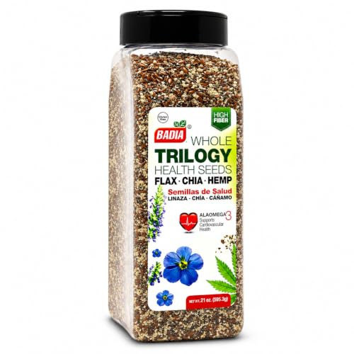 Badia Trilogy Health Seed, Flax, Chia, Hemp Seeds Blend, High Fiber Superfood Mix, Omega-3, 21 oz
