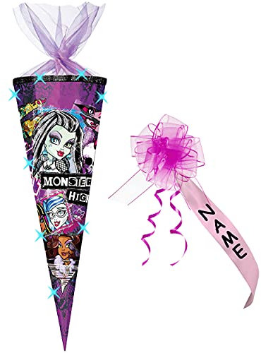 alles-meine.de GmbH 3-D Glitzer Effekt ! - Schultüte - Monster High - 85 cm / 12 eckig - incl. individueller Schleife - Organza Abschluß - Zuckertüte - mit/ohne Kunststof..