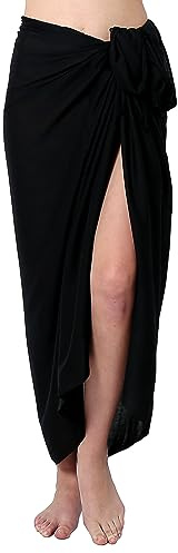 Ciffre Premium Sarong Paréo Jupe Portefeuille Linge de Plage Lunghi Dhoti Simple Opaque Noir