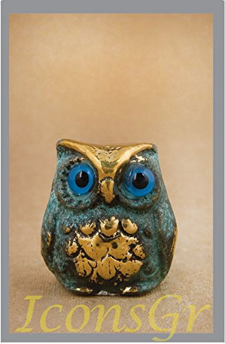 IconsGr Statue de hibou en bronze Musée Réplique de hibou (548) Green/Gold 3,5 x 3 cm 3,5 x 3 cm Poids: 140 g Bronze Vert/Or oxidigation Athena Mythologie Grecque