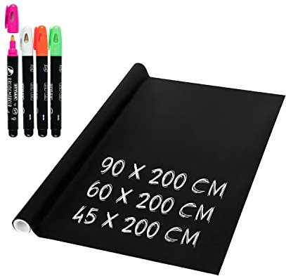 shelfmade Tafelfolie 90 x 200 cm - inkl. Kreidestifte - selbstklebend & abwischbar - Folie Tafel Selbstklebend Kreidefolie selbstklebend Tafel Kinder Wand für Küche oder Kinderzimmer