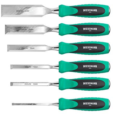 Stechbeitel Set 6tlg aus Q30 Stahl rostfrei 6, 10, 12, 18, 25, 32mm mit praktischem Koffer von WIESEMANN 1893 I ENSURE Serie I 81284